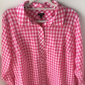 NWOT Talbots Cotton Shirt - Fushia & White Checked